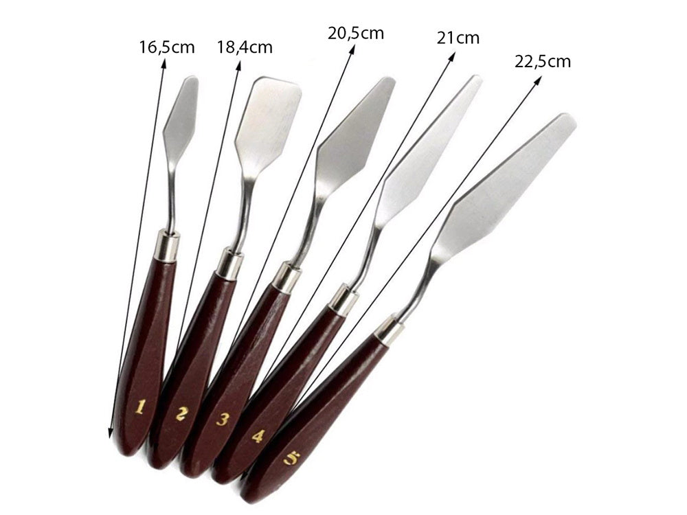 Set spatule pictat,  Zola®, 5 bucati, marimi diferite,  ideal pentru vopsea, ulei sau acrilic Set spatule pictat,  Zola®, 5 bucati, marimi diferite,  ideal pentru vopsea, ulei sau acrilic